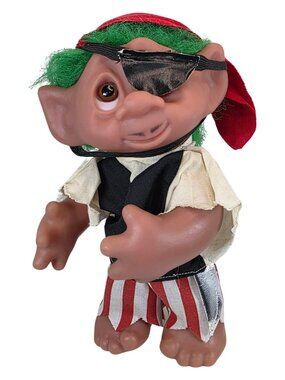 Vintage Thomas Dam Pirate Troll Doll 9” Eyepatch Denmark Retro